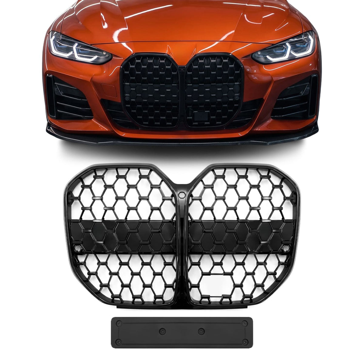 Grill till BMW G26 Gran Coupe med standard distronic (utan Driving Assistant Pro), blank svart