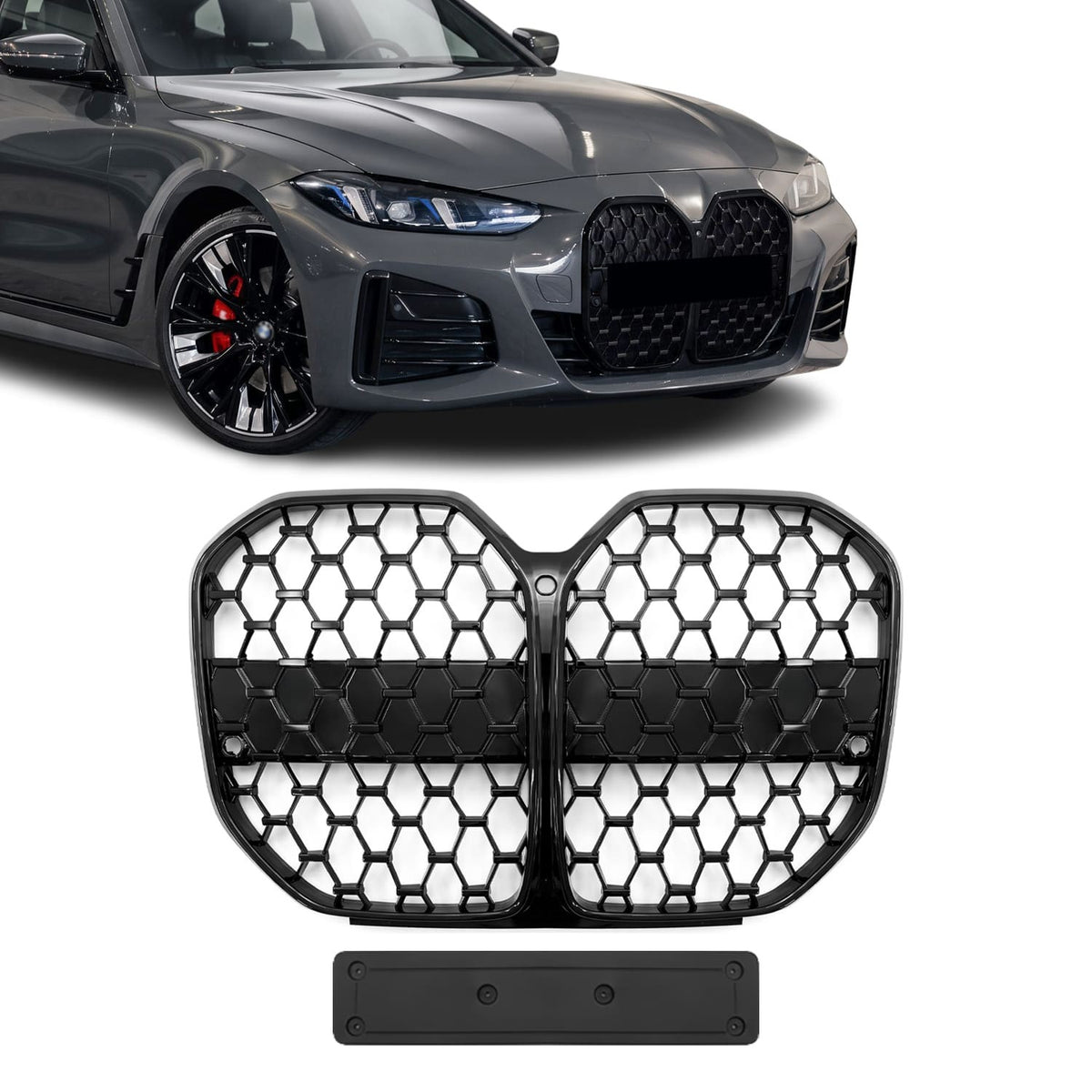 Grill till BMW G26 Gran Coupe utan Distronic, blank svart