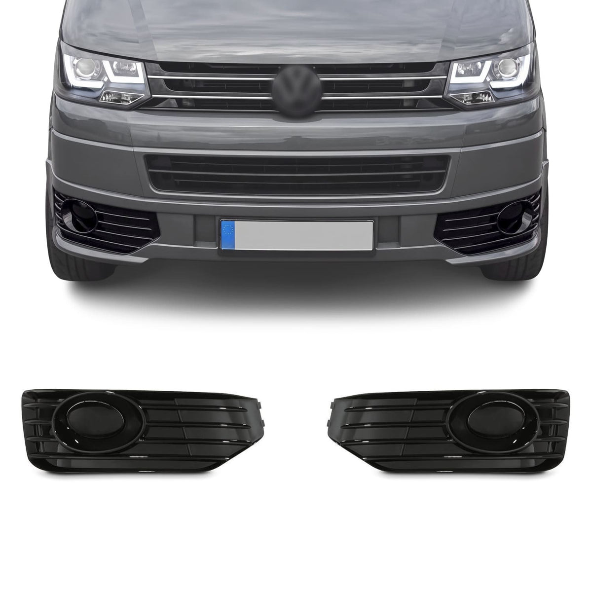 Dimljusgaller/Kåpor, set lämplig för VW T5.1 (09-14) med Sportline-sänkning, blanksvart