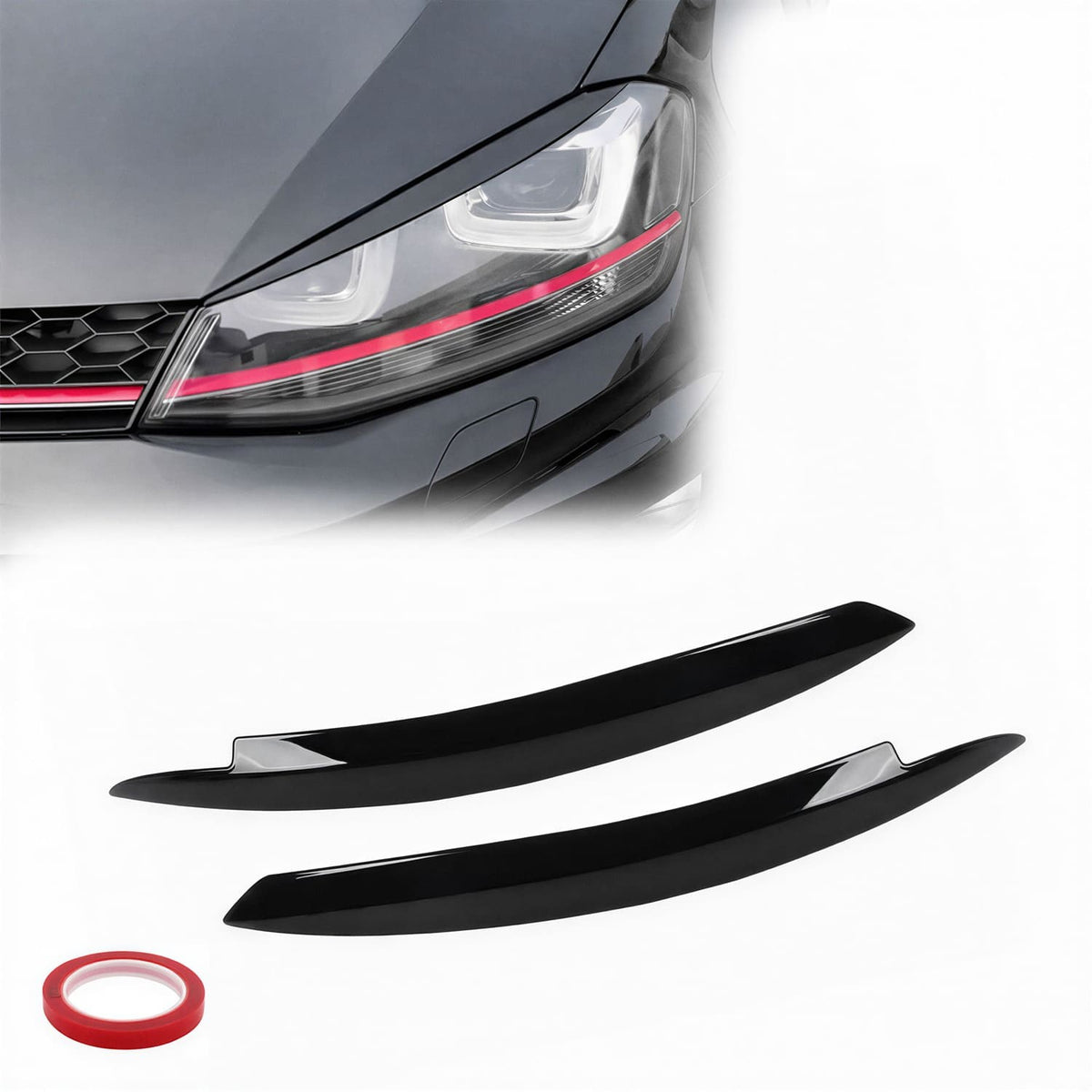 Strålkastarlister / ögonbryn sats för VW Golf MK7 (13-19), blank svart