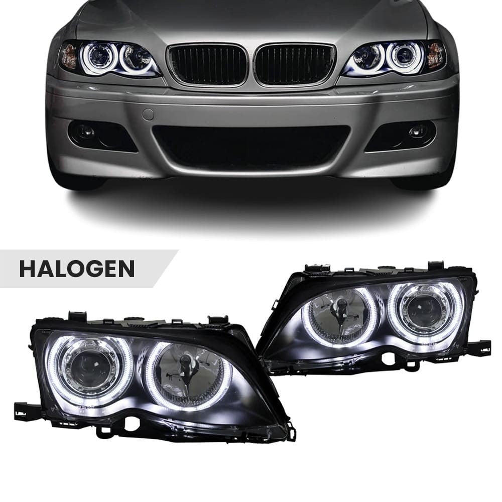Strålkastare sats med LED Angel Eyes för BMW E46 facelift (01-05) sedan / touring