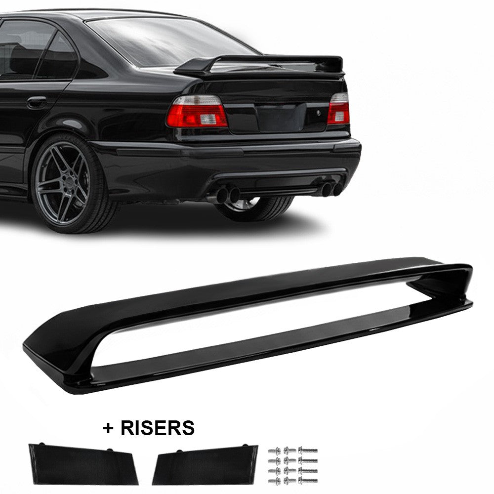 HM-stil Bakluckespoiler + Risers sats för BMW E39 sedan, blank svart