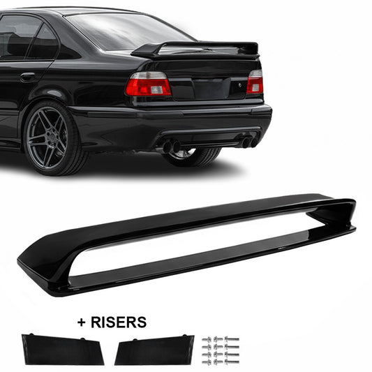 HM-stil Bakluckespoiler + Risers sats för BMW E39 sedan, blank svart