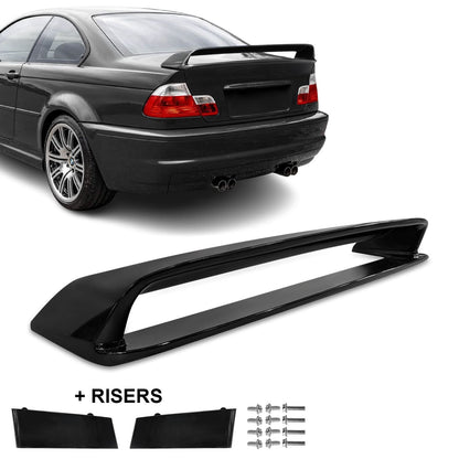 LTW-stil Bakluckespoiler + Risers sats för BMW E46 sedan / coupé, blank svart