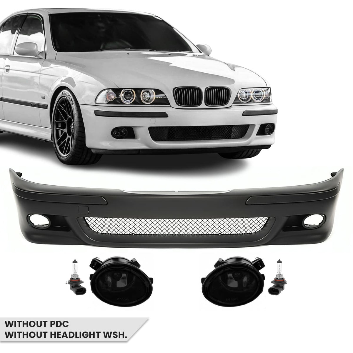 M-Pack Främre stötfångare för BMW E39, utan PDC, utan strålkastarspolare, med röktonad Dimljus