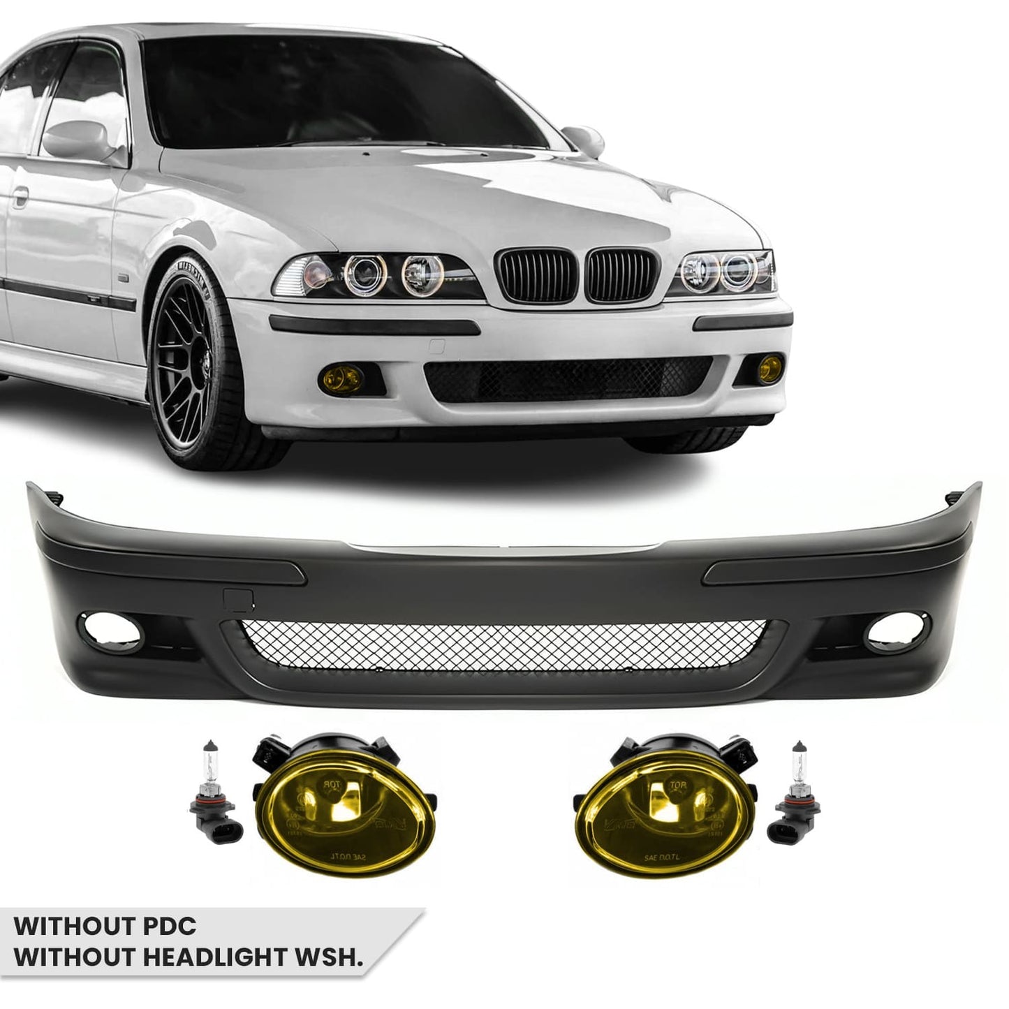 M-Pack Främre stötfångare för BMW E39, utan PDC, utan strålkastarspolare, med gul Dimljus