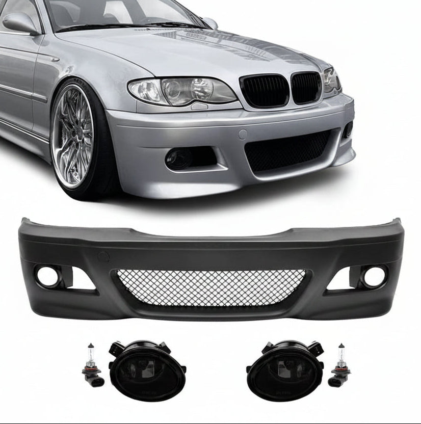 M3-stil Främre stötfångare för BMW E46 sedan / touring / coupé (98-05), med röktonad Dimljus
