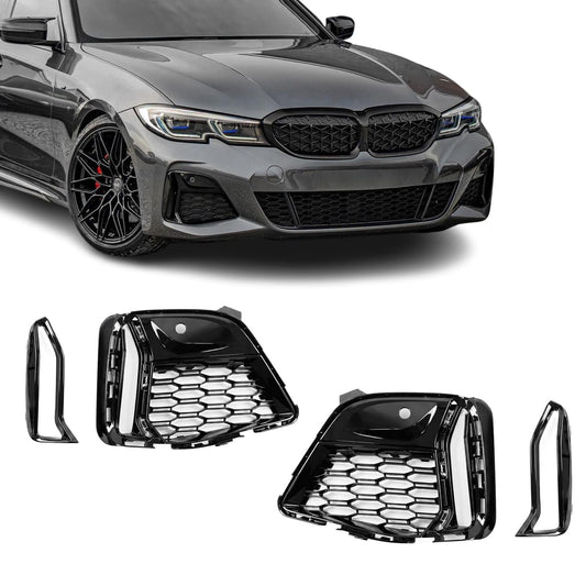 M340-stil Främre stötfångare Dimljus delete Grill sats för BMW G20 / G21 (18-22), blank svart
