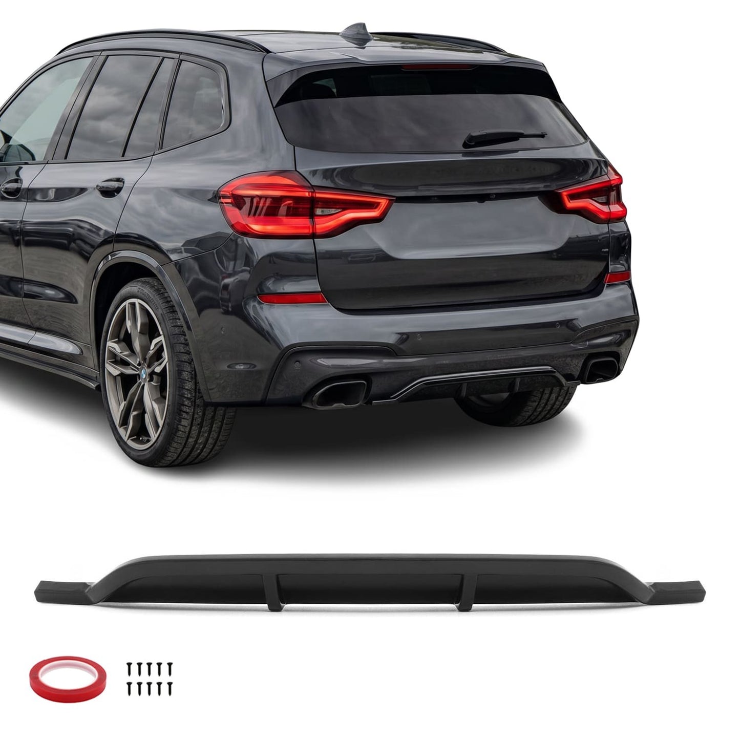 MX-stil Diffuser för bakre stötfångare för BMW X3 G01 PRE-LCI (18-21) med M-Pack, blank svart