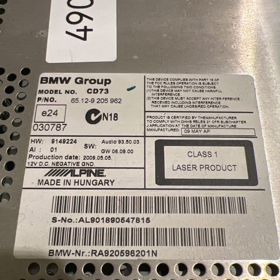 W0490 Professional Radio Bmw E90 / E91 / E92 / E93  art: 65129205962