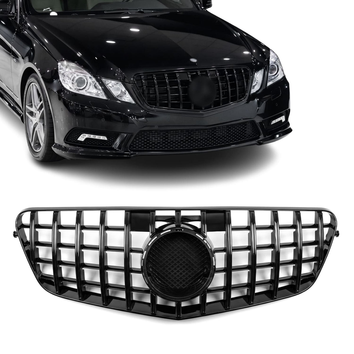 Panamericana GT-stil Frontgrill för Mercedes W212 / S212 pre-facelift (09-13), blank svart