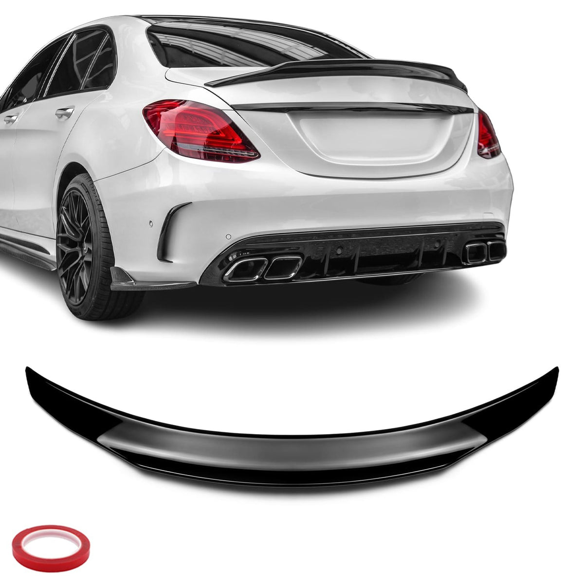 PSM-stil Bakspoiler för Mercedes W205 (14-21) Sedan, blank svart