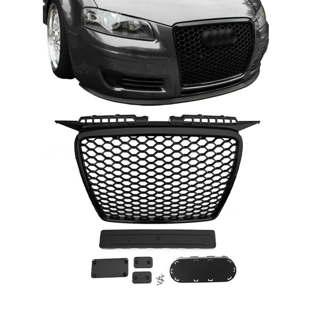 RS Frontgrill för Audi A3 8P (05-08), blank svart
