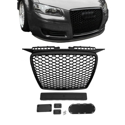 RS Frontgrill för Audi A3 8P (05-08), blank svart