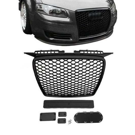 RS Frontgrill för Audi A3 8P (05-08), blank svart