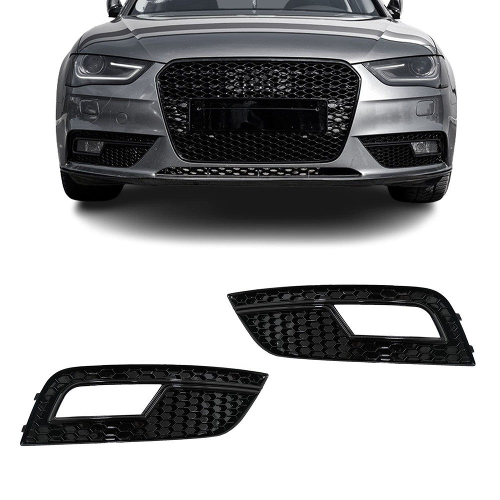 RS-stil Dimljusgrill / Skydd sats för Audi A4 B8.5 (12-15), blank svart