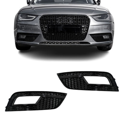 RS-stil Dimljusgrill / Skydd sats för Audi A4 B8.5 (12-15), blank svart