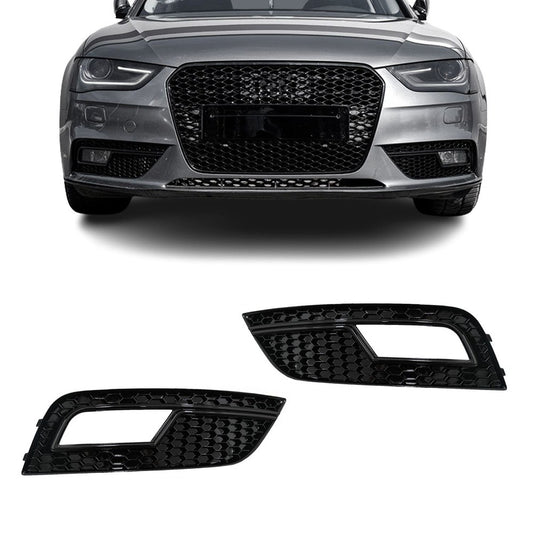 RS-stil Dimljusgrill / Skydd sats för Audi A4 B8.5 (12-15), blank svart