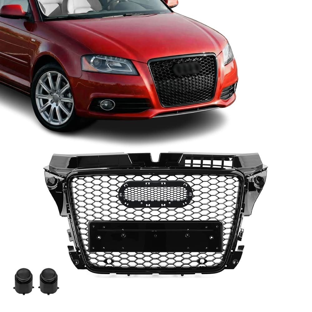 RS-stil Frontgrill för Audi A3 8P / S3 8P facelift (08-12), blank svart