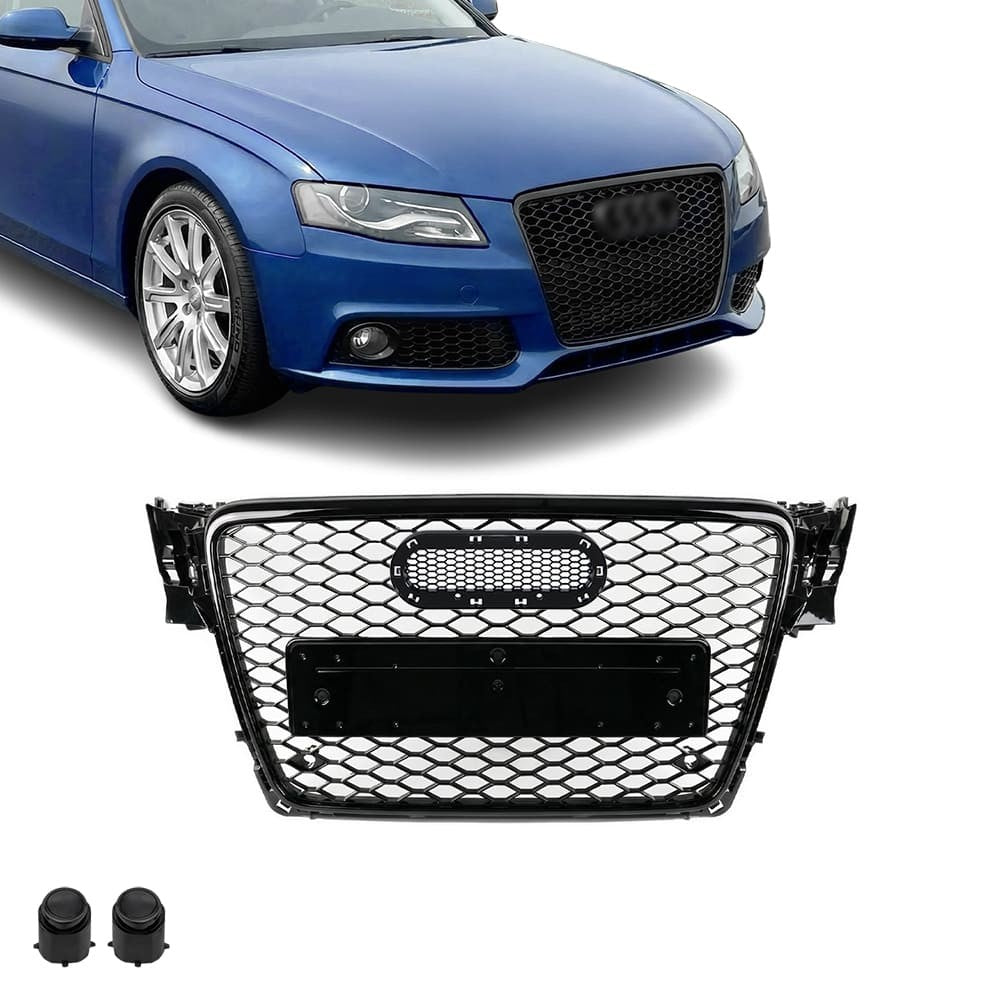 RS-stil Frontgrill för Audi A4 B8 / S4 B8 (08-12), blank svart
