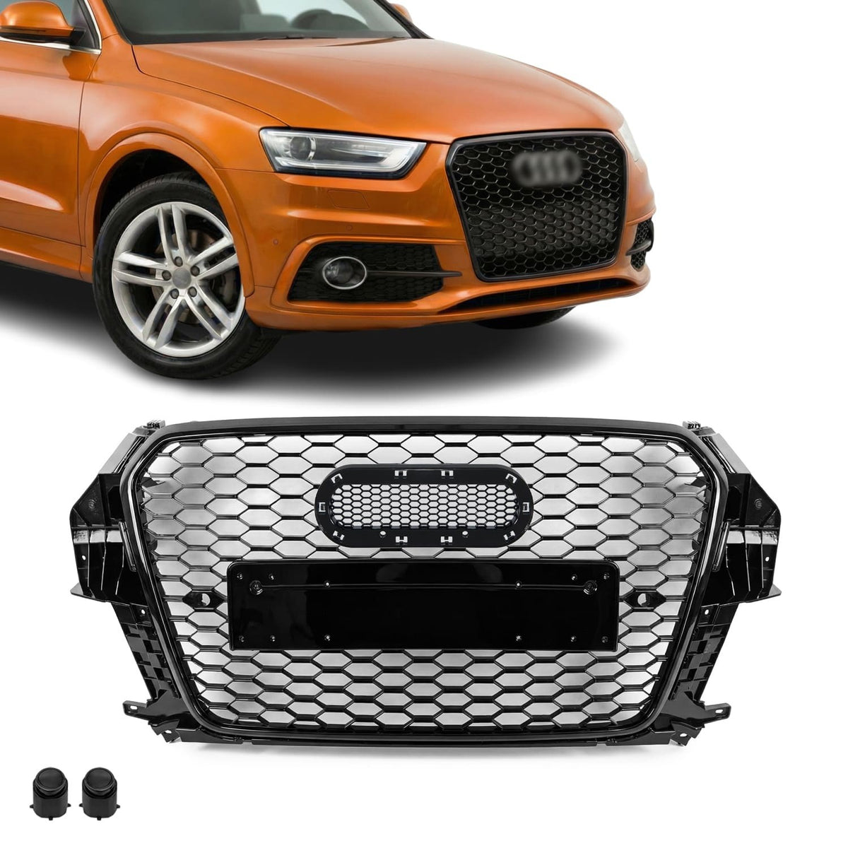 RS-stil Frontgrill för Audi Q3 8U pre-facelift (11-14), blank svart