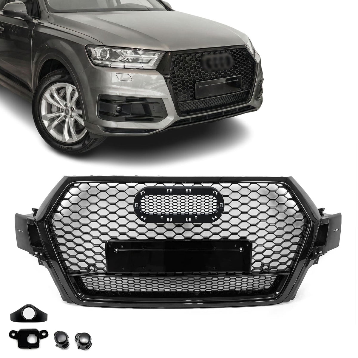 RS-stil Frontgrill för Audi Q7 4M / SQ7 4M pre-facelift (15-19), blank svart