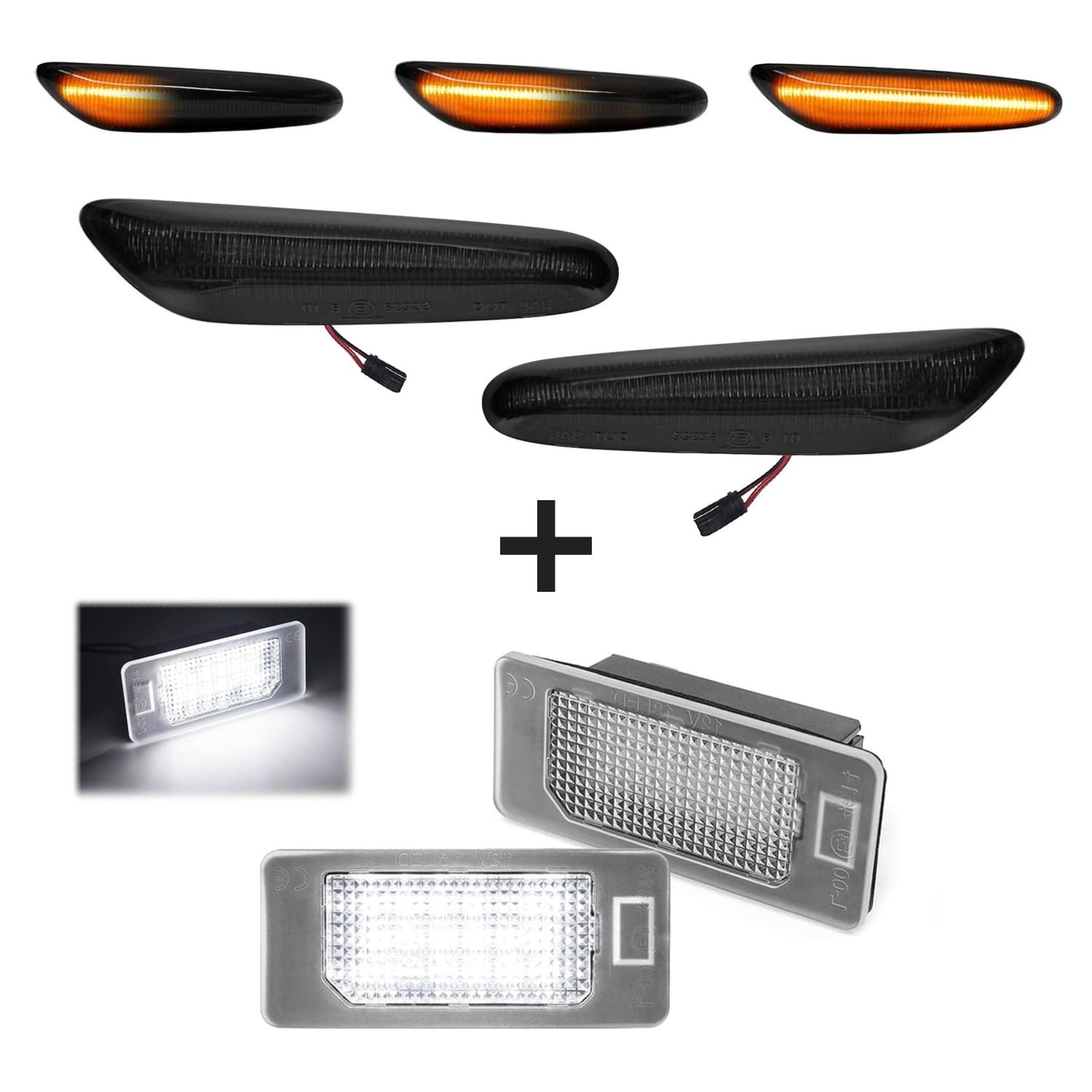 Sekventiella LED-sidoblinkers + LED-nummerskyltsbelysning, sats för BMW E60 / E61 (03-10)